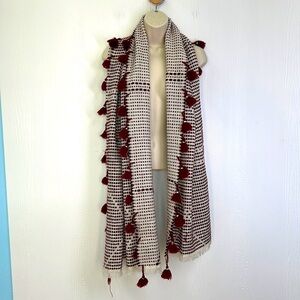 Madewell - Burgundy and Ivory Woven and Tassel Large Scarf Size Onesize